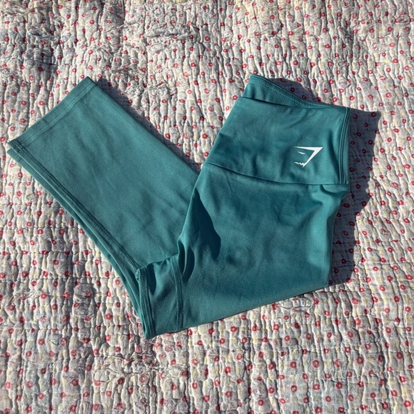 Gymshark Pants - Gymshark Womens High Waisted Cropped Leggings Teal Green Size M Workout Yoga